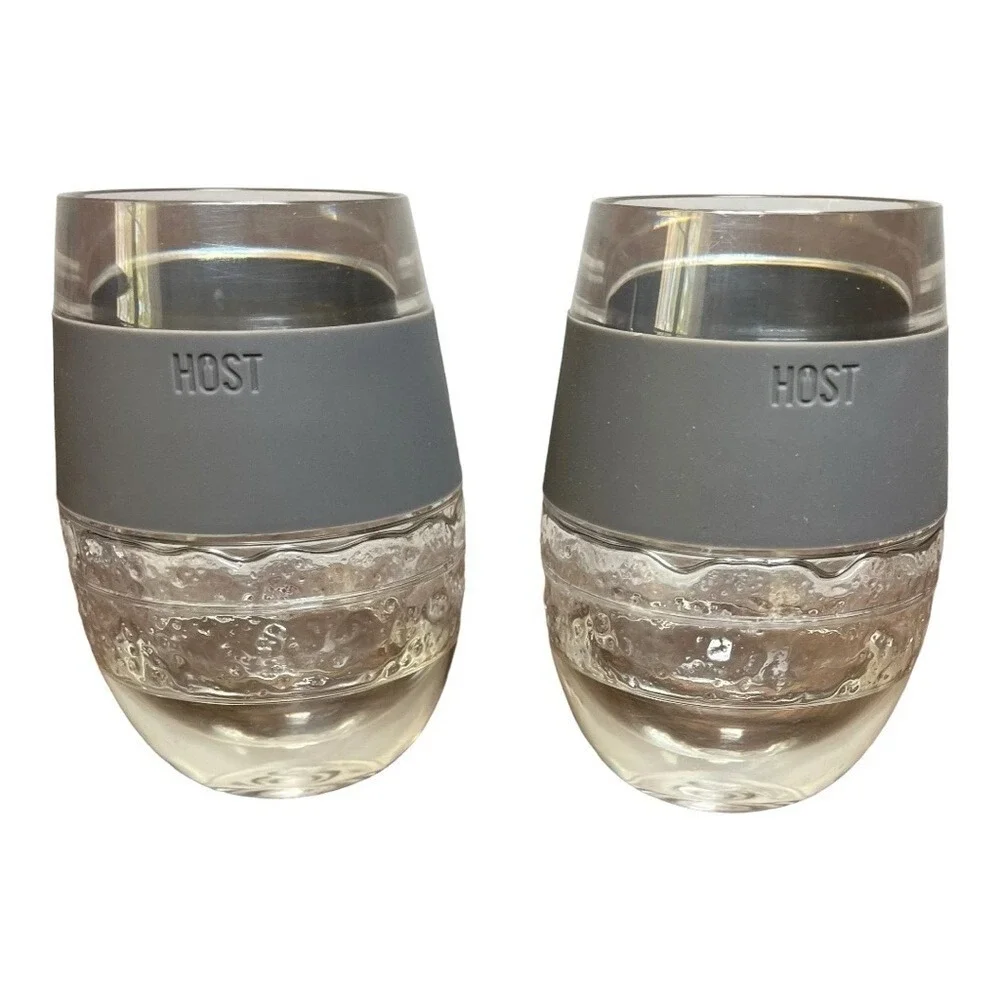 Host FREEZE Cooling Wine Glasses Set of 2 Grey Stemless Insulated‎ Gel Tumblers